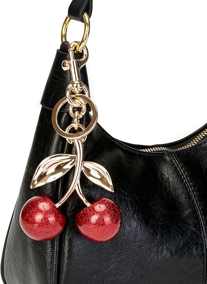 YDF Cherry Keychain Cute Bag Charm Women Leather Keyring Car Keys Gift Mother's Day Birthday Valentine's Purse Accessory