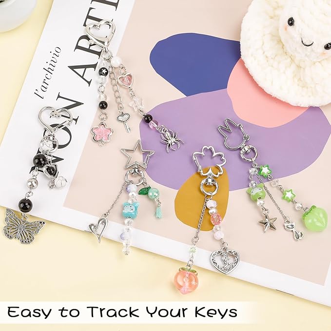 Y2K Keychain Set Heart Butterfly Pearl Flower Bag Charms,Cute Aesthetic Accessories for Women Gifts Keys Bags Purse