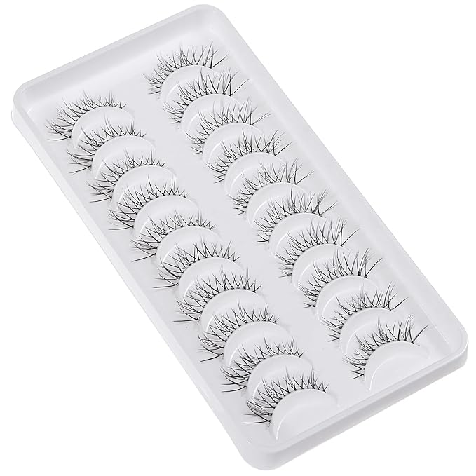 Manga Lashes Natural Look Japanese Anime Lashes Korean Asian Wispy Spiky Lashes with Clear Band Short Fake Eyelash 10 Pairs Pack by outopen