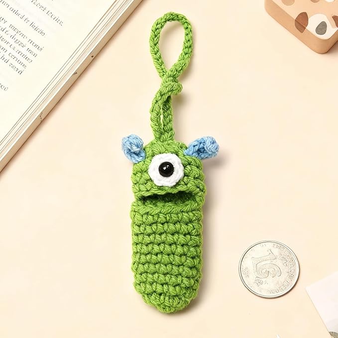 Angyape Cute Lip Balm Holder Keychain Lipstick Chapstick Holder Keychain Crochetr Pig Bag Charms Purse Charms Gifts for Women
