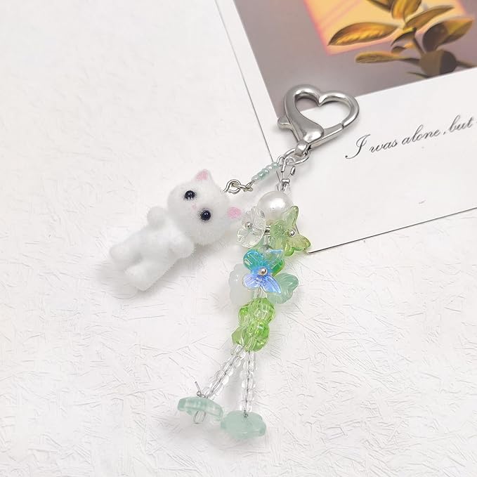 Cute Pink Keychain,Fuzzy Cat Keychain Aesthetic Y2K KeychainStylish KeychainsAccessories