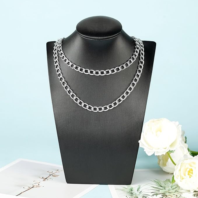 33ft/10m Cable Link Chain for Jewelry Making Light Silver Plated Aluminum Jewelry Chains Bulk with Jump Rings and Lobster Clasps