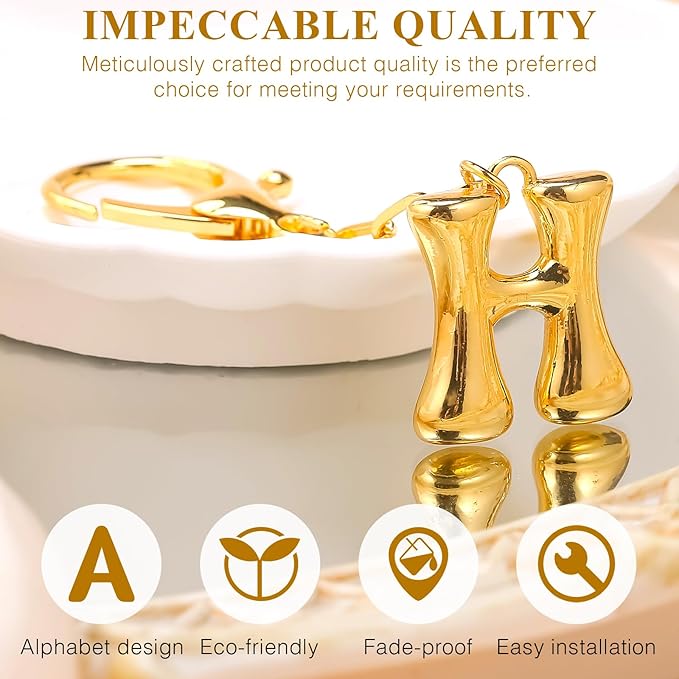 VICKHU Gold Plated Bubble Initial Letter Cute Keychain for Women Car Key Purse Decorative Keyring Handbag Charms Fashion