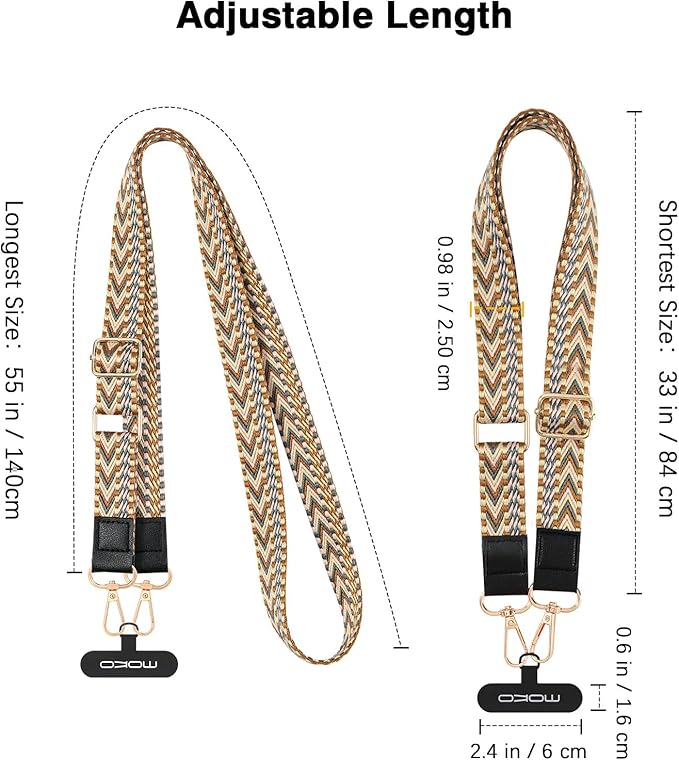MoKo Universal Phone Lanyard, Braided Adjustable Cell Phone Crossbody Strap Detachable Women & Men Cellphone Lanyards Around The Neck with Patches for iPhone, Most Smartphones, Khaki