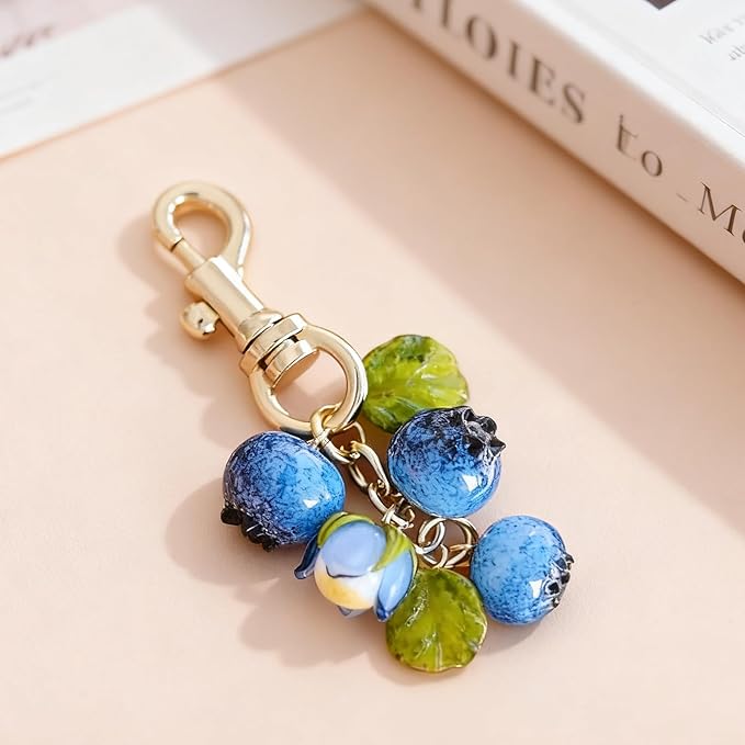 Blueberry Keychain Fruit Bag Charms Purse Charms for Handbags Tote Bags Cute Blue Fruit Accessories Gifts for Women