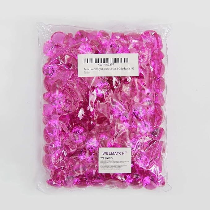 WELMATCH Fuchsia Acrylic Diamond Vase Fillers 1 Pound - 240 pcs 3/4 Inch Wedding Party Event Banquet Birthday Decoration Crystals Gem Table Scatters (Fuchsia 240 pcs)