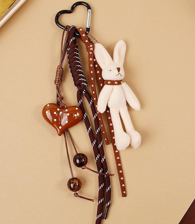 Kawaii Plush Keychain Purse Charms Cute Brown Bag Charms for Women Handbags