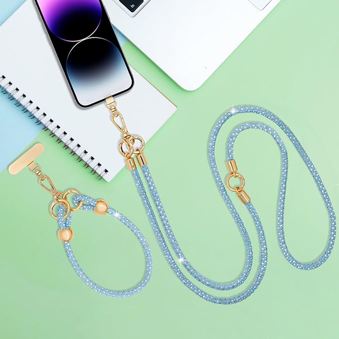 Crystal Phone Strap Crossbody and Wrist Lanyard, Anti Theft Layered & Wrist Strap Cell Phone Neck for Women