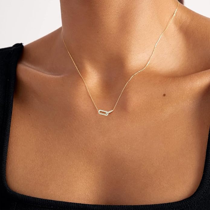 Luxval Diamond Pendant Gold Necklace for Women,Dainty 18k Gold Plated Choker Necklaces Simple Gold Jewelry Gifts for Women Girls