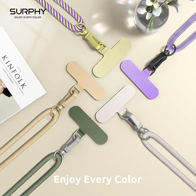 SURPHY Phone Lanyard, Adjustable Phone Strap Crossbody with 2 Pack Cell Phone Tether Tab, Premium Metal Buckles, Skin-Friendly, Universal Cell Phone Lanyard Crossbody for Women and Men, Stone