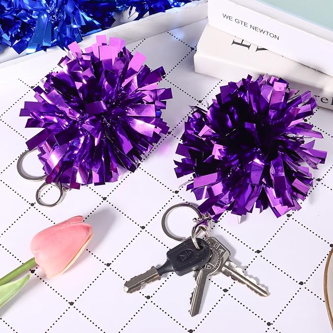 24 Pcs Cheer Pom Pom Keychain Cheerleader Gift Cheering Keyring Camp Team Gift
