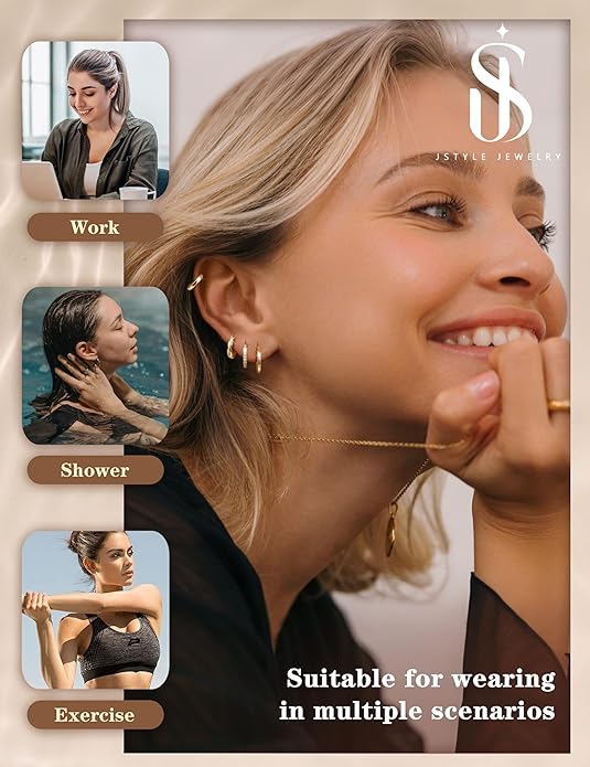 Jstyle Small Gold Hoop Earrings for Women Trendy 14K Gold Plated Huggie Earrings Hypoallergenic Cartilage Earring Stacks Cute Dainty Huggie Hoops Earring Sets for Multiple Piercing