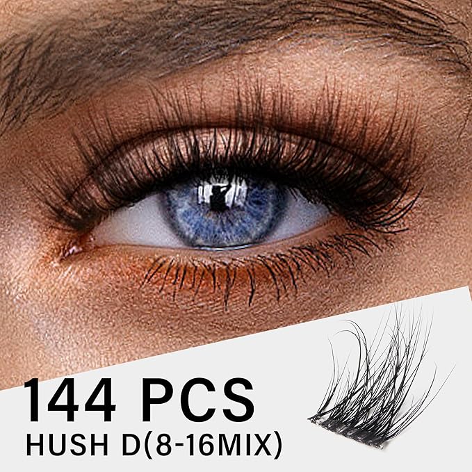 VYRILA Lash Clusters 144pcs Individual Lashes, 3D Wispy Lashes Clusters, 0.1mm Super Thin Band Resuable Natural Lashes,D Curl Faux Mink Lashes, 0.05mm Lash Extension (Green Hush-D-0.05-8-16mix)