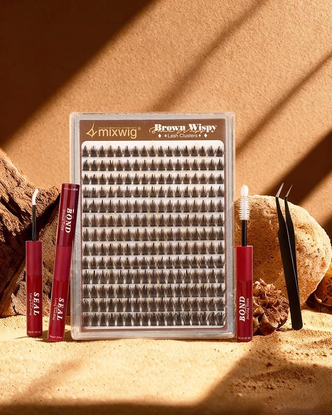 Brown Lash Clusters Kit Wispy Lash Extension Kit 10-14MM Short Spiky Eyelash Clusters Natural Cluster Eyelash Extensions Dark Brown Individual Lashes D Curly DIY Lash Extension by Lvmixwig