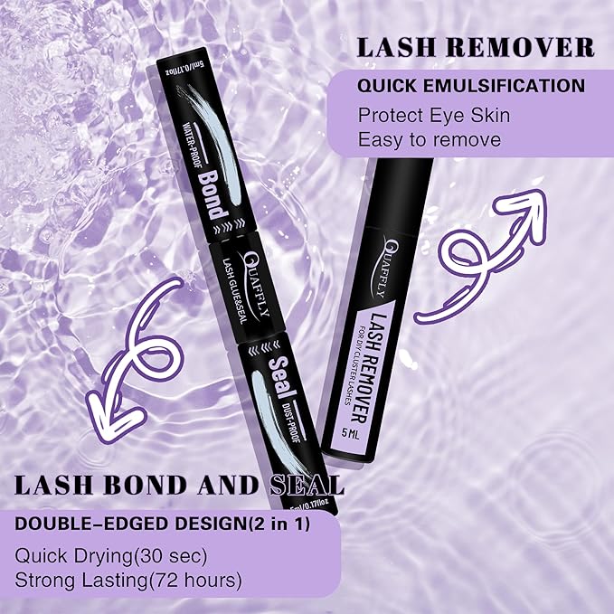 DIY Lash Extension Kit 1676Pcs D Curl Individual Spike Manga Lash Clusters Kit with Bottom Lashes, Lash Bond and Seal, Remover, Tweezers,Brush by QUAFFLY