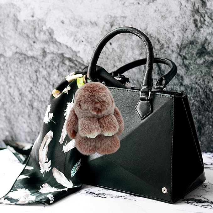 Bunny Keychain with Tin,Bunny Handmade Soft Pompom Charms,Fluffy Keychain Accessories for Womens