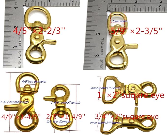 Okones Pack of 4,20mm Eye Diameter,2'' Overall Length,Finish Surface Square Solid Brass Lobster Clasps Oval Swivel Trigger Clips Hooks (3/4''2''length Square)