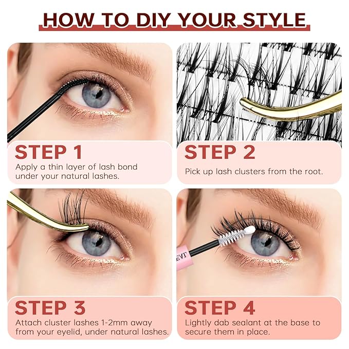 JOLIETIFY Lash Extension Kit, Natural Look, DIY Faux Mink Cluster Lashes 8-16mm, TwinkleUp, Soft & Fluffy, Waterproof Bond & Seal, Reusable Individual Lashes with Tweezers & Remover, Easy to Apply