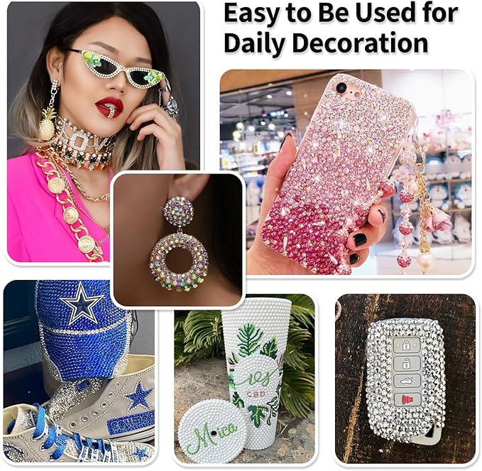 25000PCS Resin Jelly Rhinestones for Crafts Tumblers Mugs Bags Shoes Clothing, Hot Pink AB Flatback Rhinestone Gems, Bedazzling Crystal Stone Diamond with B7000 Glue, 2mm 3mm 4mm 5mm 6mm