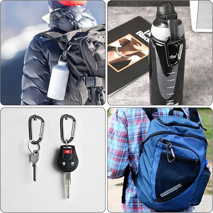Carabiner Clips, Upins Aluminum Locking Spring Hook Keychain D Shape Heavy Duty Buckle Pack Carabiners Clip Lock Snap Hooks Backpack Clip