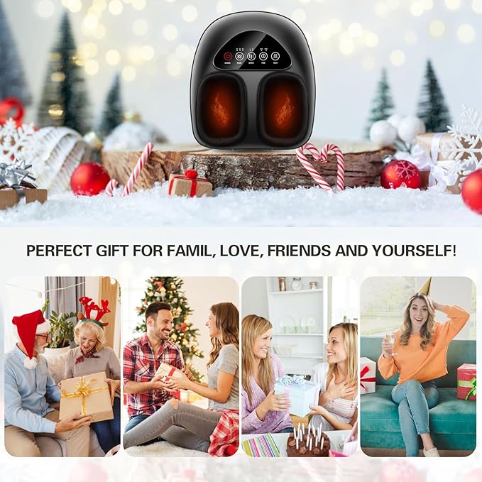 Emicool Shiatsu Foot Massager with Heat, Deep Kneading & Gentle Air Compression for Foot Wellness and Relaxation, Feet Massager, Electric Foot Massager Machine - Gifts for Women Men, Fits Size 13