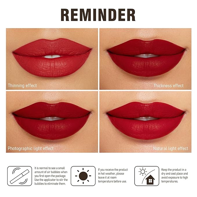 3Pc Matte Liquid Lipsticks for Women, Dark Red Lipstick Dusrty Nude Lisptick Red Lipstick, Cruelty Free Long Lasting Lip Makeup, DM18+DM05+DM10