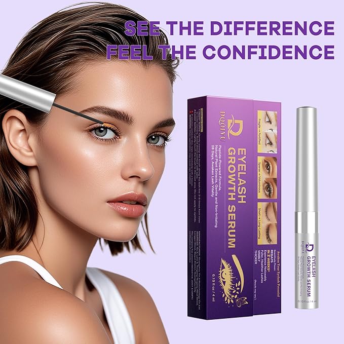 DQOJVU Eyelash Growth Serum for Longer Thicker Lashes, Natural Vegan Lash Enhancer, Safe for Sensitive Eyes, Gifts for Women Girlfriend, 4ml (0.13Fl Oz) Silver
