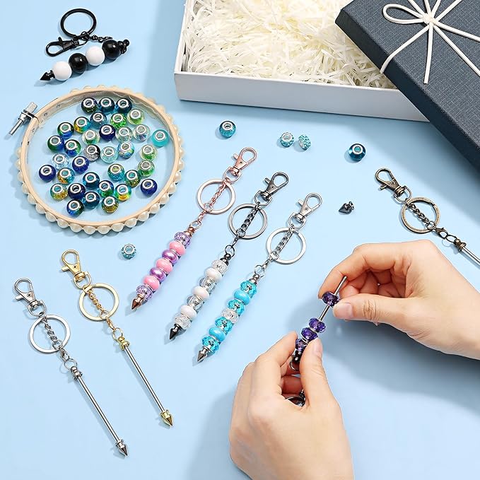 12Pcs Beadable Keychain Bar Bulk, Colorful Plating Alloy Beaded Keychain, Blank Keychain Making Supplies DIY Supplies for Pendant DIY Projects Crafts Jewelry Making