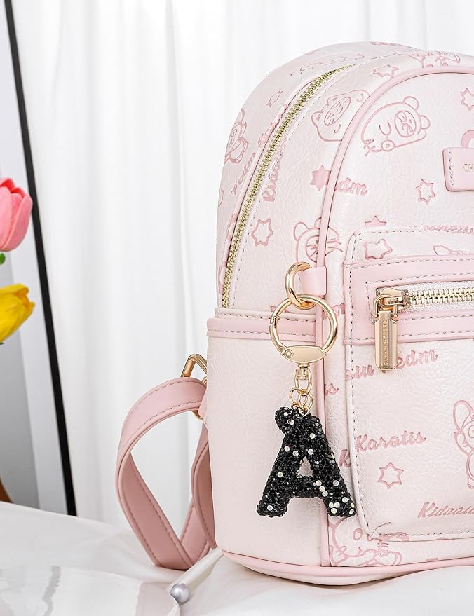 Initial Keychain for Women Girls,Bling Letter Key chain Initial with Heart,Pink Keychain Charms for Backpack Handbag