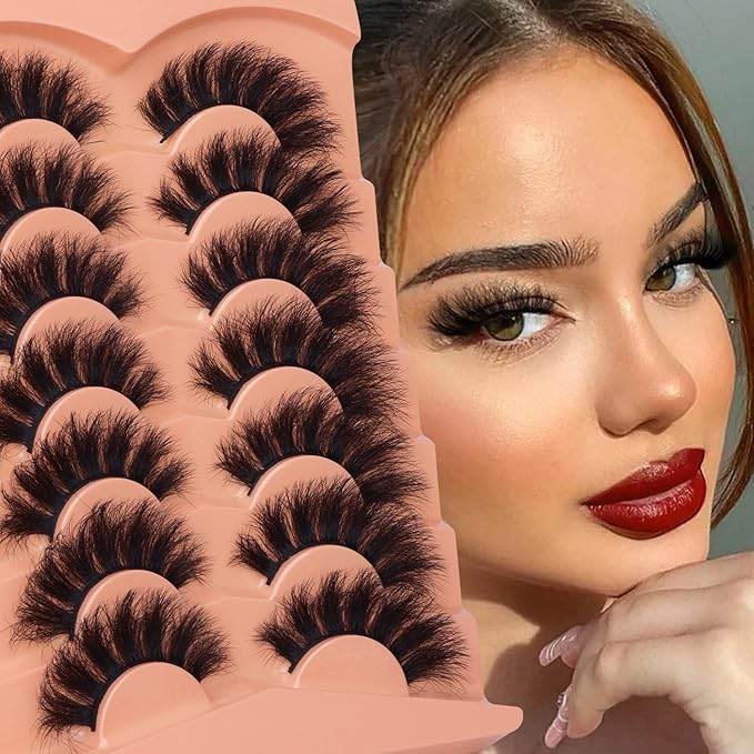 Fluff Mink Lashes Wispy False Eyelashes 18mm Thick Volume Faux Mink Lashes 7 Pairs Curly Fake Eyelashes Multipack by TOOCHUNAG