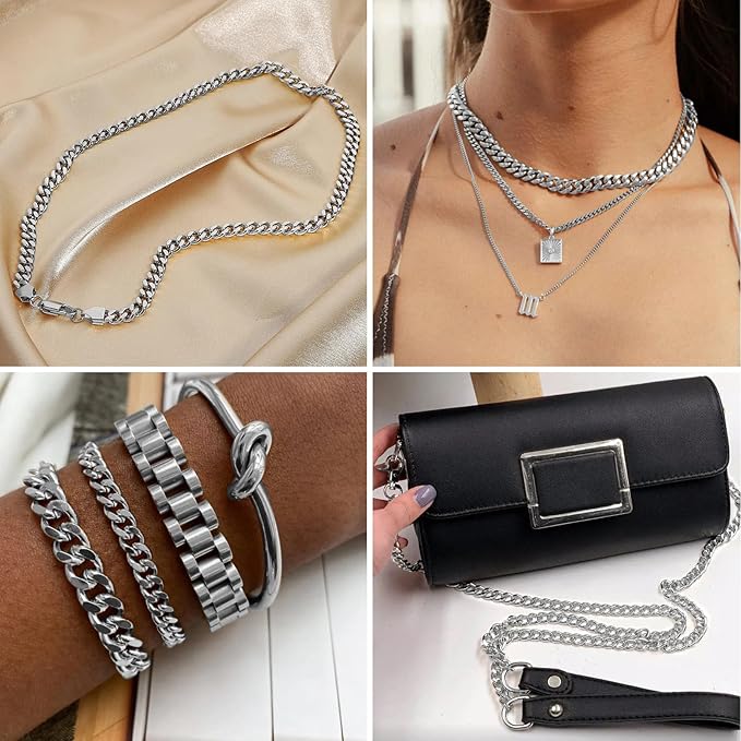 16.5 Feet Stainless Steel Cuban Chains Roll, 9mm Width Chunky Curb Link Chains Spool Bulk for Jewelry Meking