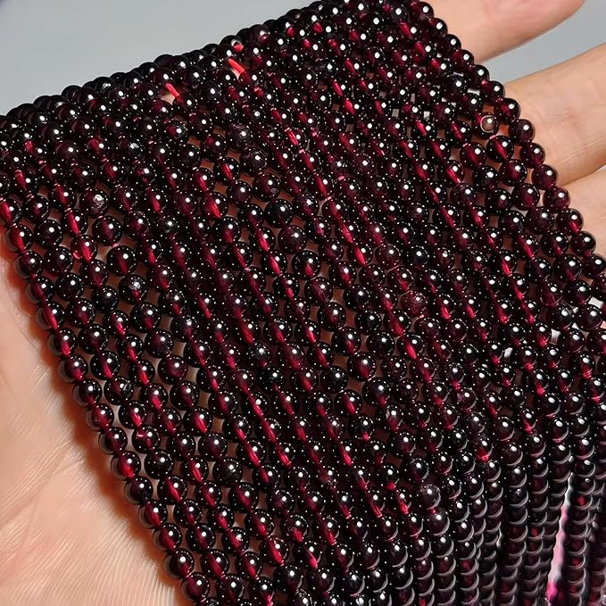 MJDCB Natural Stone Beads Garnet Round Loose Beads for Jewelry Making DIY Bracelet Necklace (4mm)