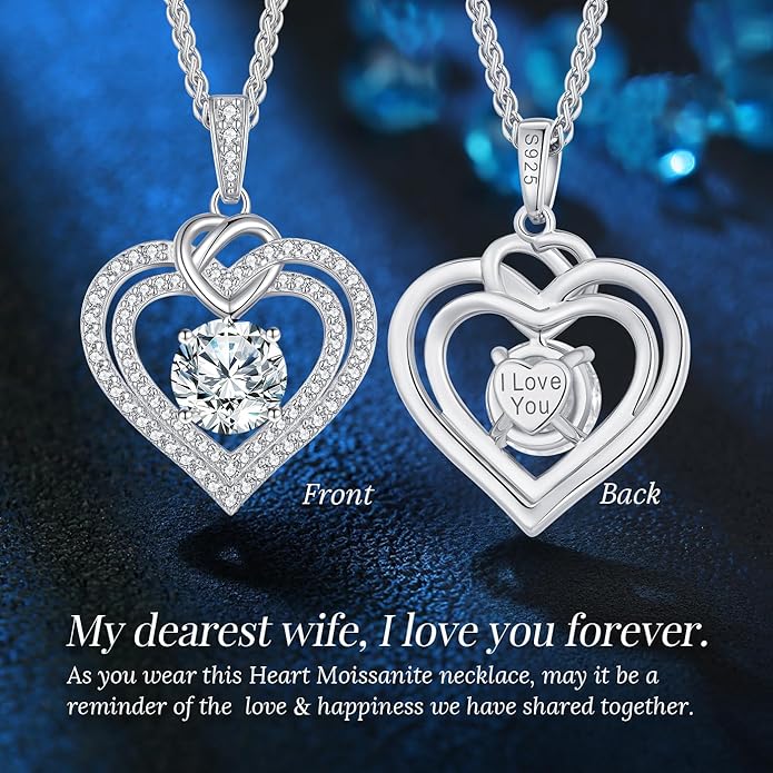 OOBEE Moissanite Heart Necklaces for Women, 1- 4 Carat Moissanite 925 Sterling Silver Gold Plating Fine Women Necklace,Ideal Anniversary Birthday Christmas Valentine Mothers Day Jewelry Gifts for Mom Wife Her Girlfriend