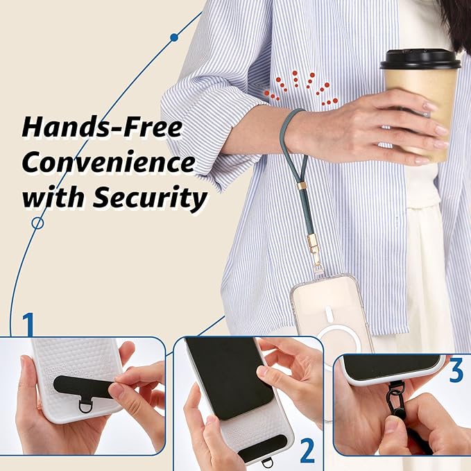 Phone Wrist Strap for iPhone & Samsung – 6mm Lanyard with Non-Adhesive 2 Tether Tabs | Secure Hand Strap for Men & Women (Case Required, for Smartphones) – Light Gray
