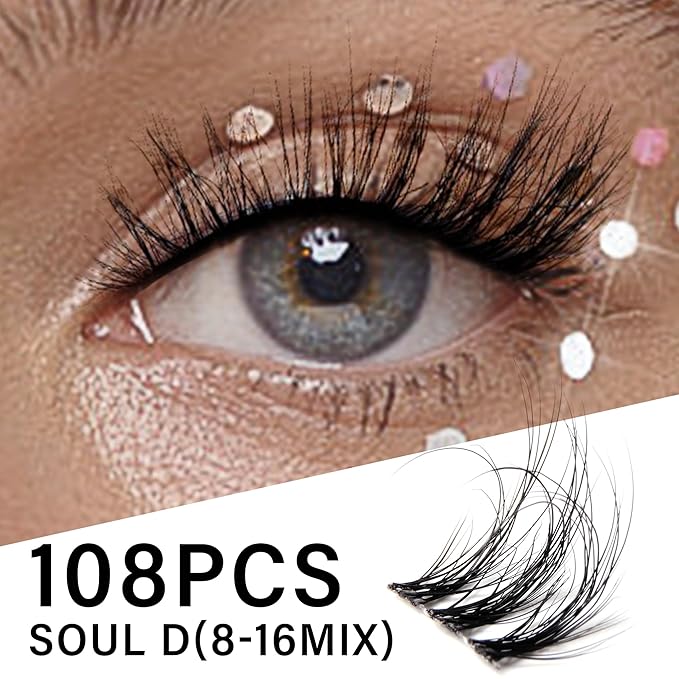 VYRILA Lash Clusters 0.05mm Individual Lashes, 3D Wispy Lashes Clusters, 0.1mm Super Thin Band Resuable Natural Lashes,D Curl Faux Mink Lashes,108pcs Lash Extension (Green Soul-D-0.05-8-16mix)