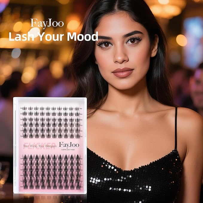 Spiky Fairy Lash Clusters with Ultra-Thin 0.05mm Invisible Band, 8-18mm Manga and Wet-Look Lashes, WideSpan DIY Eyelash Extensions, C Curl, 120 Clusters, Beginner Friendly, FayJoo FLICKER 11 Lash Only