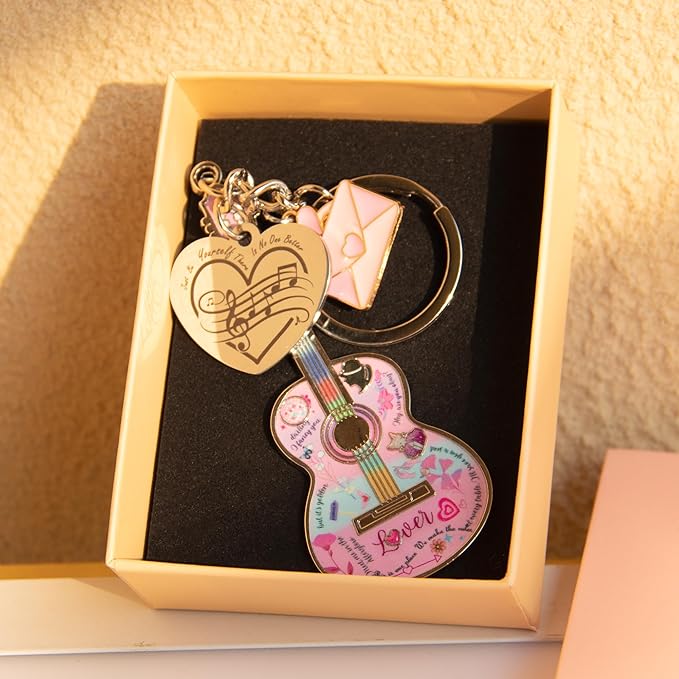Birthday Gifts with Taylor Quotes Merch Pink Music Keychains Gift For Singer Fans Guitar Christmas Daughter Mom Women
