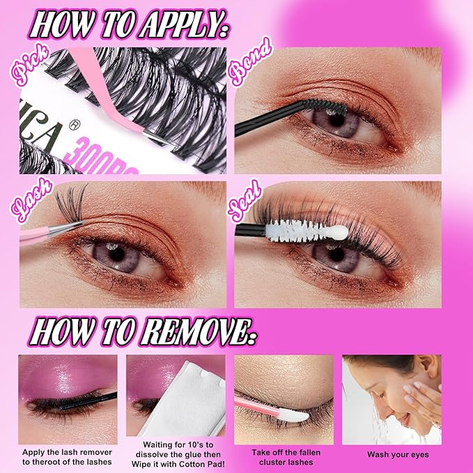DIY Lash Extension Kit 300pcs Individual Lashes 9-18mm Mix 40D 50D Cluster Eyelash Extension Kit Wispy Lash Clusters with Lash Bond and Seal and Lash Tweezers for Lash Extension by Yawamica