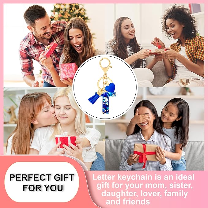Initial Keychains for Women with Cute Heart Resin - Alphabet Letter Keychain for Bag, Backpacks, Purse or Car key