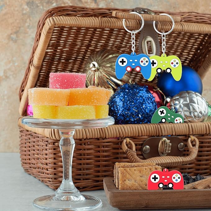 24PCS Video Game Party Favors, Mini Game Controller Keychains, Goodie Bags Keychain, Game Controller Theme Gift for Child Birthday Party, 8 Colors (48pcs)