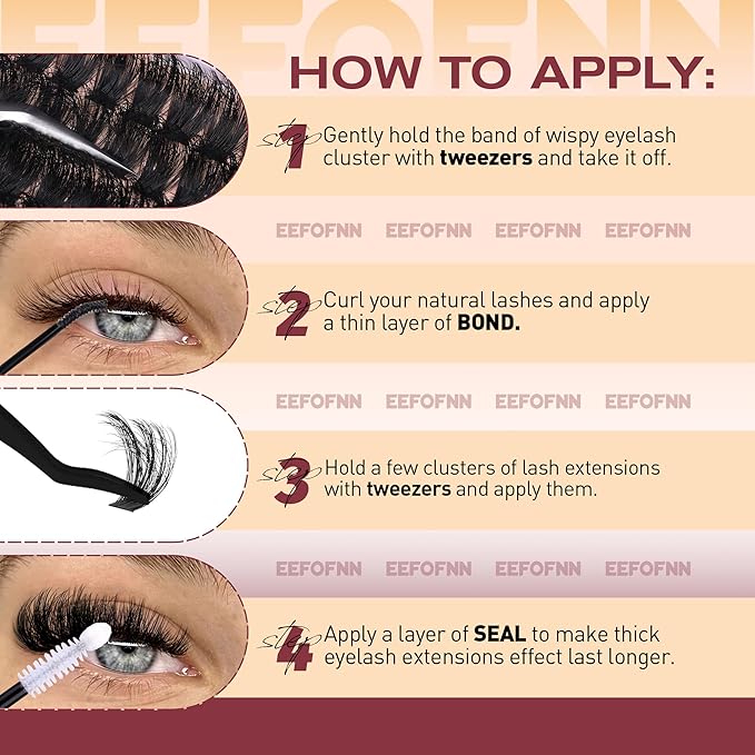 Fluffy Lash Clusters Kit Dramatic 270D Cluster Eyelash Extensions Kit 14-24mm Long Eyelash Clusters Kit Thick Volume Individual Lashes Bond and Seal Remover Tweezers Mega Lash Extension Kit by Eefofnn