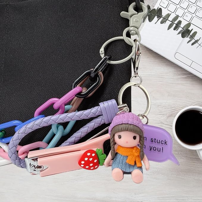 Cute Keychain with Nail Clipper Ear Pick for Women Girls Cute Key Chain Wristlet Cartoon Keychain Lanyard