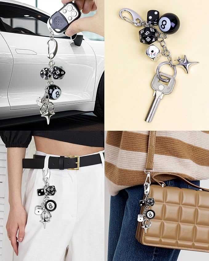 JIMYICLR Black 8 Ball Dice Bag Charm Keychain for Women Men Cute Purse Charms for Handbags Y2K Aesthetic Key Chain Accessories