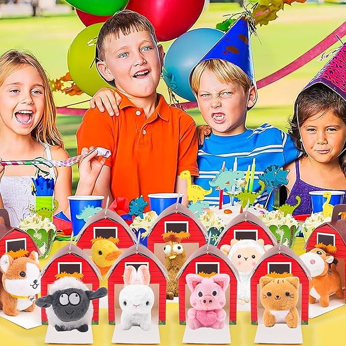 12 Pcs Mini Plush Farm Animals, Adopt A Pet Farm Party Favors Goodie Bags, Animals Bulk Gift Toys with Carton Farm House for Birthday Party Supplies
