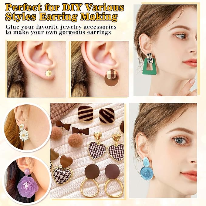 Evatage Jewelry Glue with 1002Pcs Stainless Steel Earring Posts and Backs, Gold Stud Posts with Butterfly and Rubber Bullet Earring Backs for Jewelry Making Supplies Kit