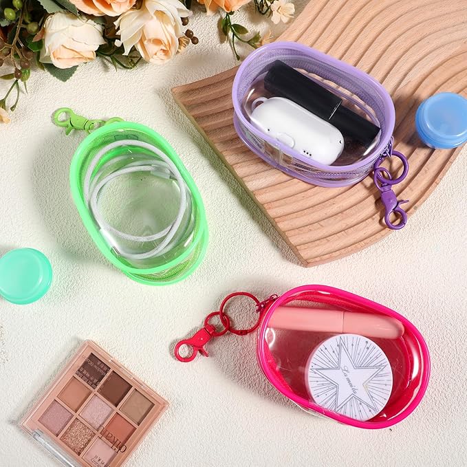 Clear Mini Waterproof Zipper Makeup Bag Small Cosmetic Keychain Pocket Portable Travel Lipstick Bag Women Zipper Pouch Card Data Cable Pouch Coin Purse Aesthetic Stuff Purse Organizer