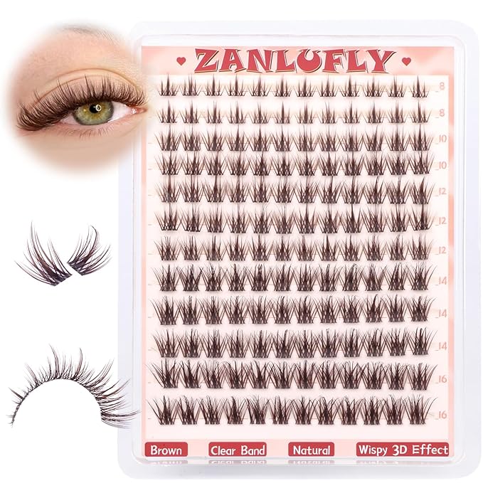 Brown Lash Clusters Wispy Spiky Eyelash Clusters Dark Brown Lash Extension Natural Invisible Band Cluster Eyelash Extensions DIY Individual Lashes Clusters Brown 8-16MM by zanlufly