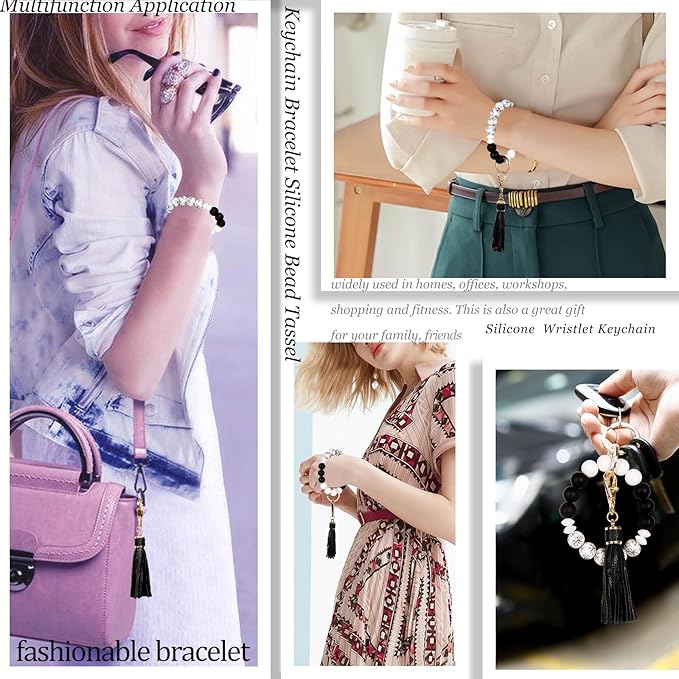 BIHRTC Key Ring Bracelet Car Keychain Holder Wristlet Silicone Women Beaded Bangle Chains