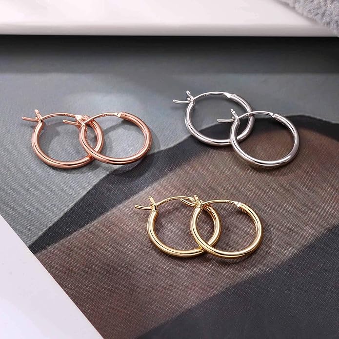 M MOOHAM 14K-Gold-Plated Hoop Earrings for Women - Hypoallergenic 14K Gold 925 Sterling silver-plated Post Sensitive Ears Nickel Free Hoops Earrings Set for Women Jewelry Lightweight 13-60mm