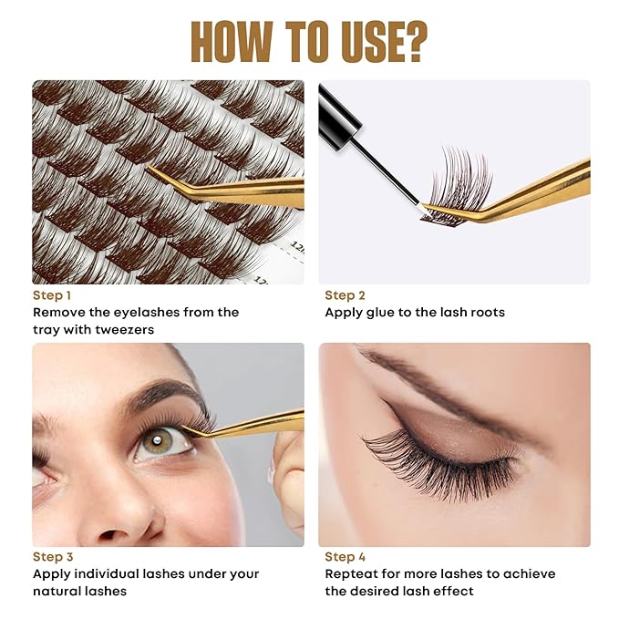 EASITENSION Brown Lash Clusters 156 PCS DIY Eyelash Extension False Eyelash 3D Effect Individual Natural Lashes Set at Home Eyelash Extension Kit Lashes Pack Mixed